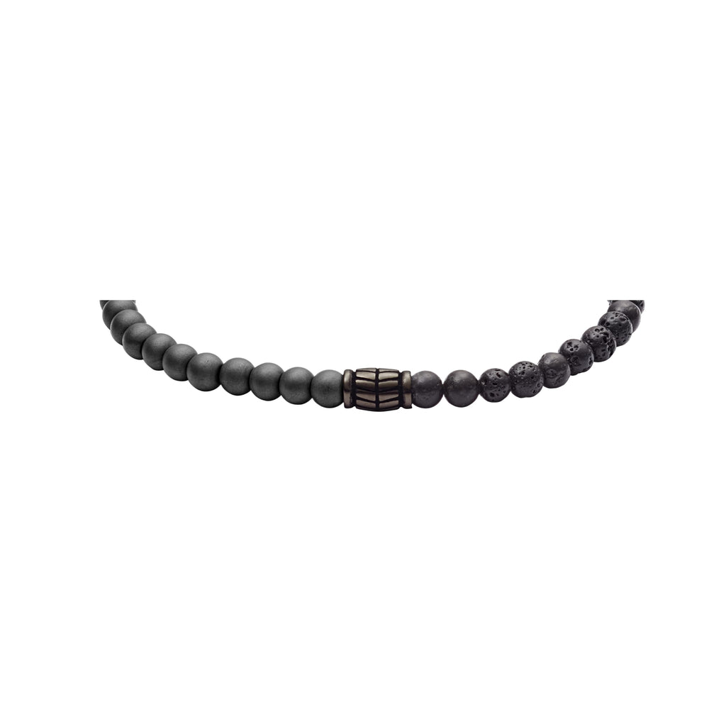 Fossil Men's Beaded Bracelet, Men's Bracelets, Color: Hematite, Lava