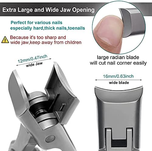 Nail Clippers for Men Thick Nails Laqrge Wide Jaw Opening Long Handle Heavy Duty Ultra Sharp Toe Nail Clippers No Splash Fingernail Clipper for Seniors,Adult, Women (Silver with File)