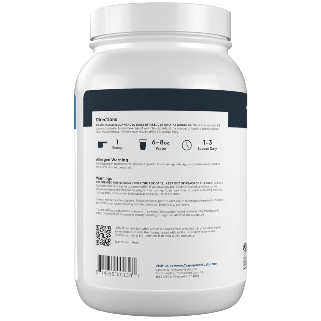Transparent Labs Grass-Fed Whey Protein Isolate - Naturally Flavored, Gluten Free Whey Protein Powder with 28g of Protein per Serving & 9 Amino Acids - 30 Servings, Milk Chocolate