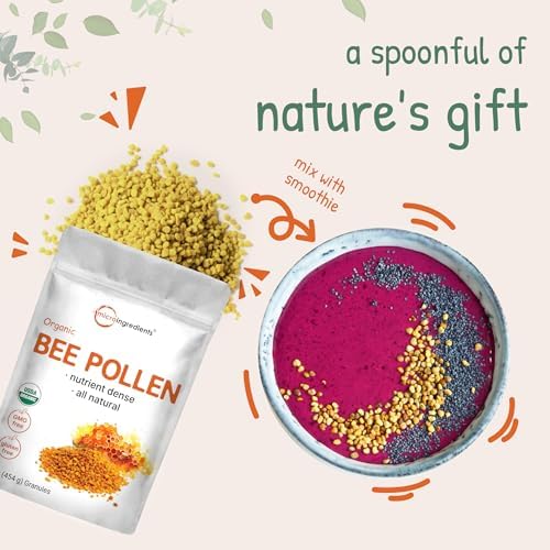 Organic Bee Pollen Granules, 1lb | Pure Fresh Harvest, Natural Superfood, Raw Sweet Flavor | Rich in B Vitamins, Minerals, Protein, & Antioxidants | Keto, Non-GMO