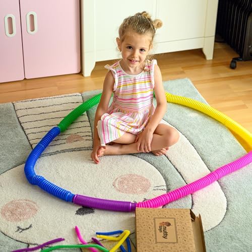 Nutty Toys Jumbo Pop Tubes - XL Sensory Toys for Kids 5+ - Endless Creativity & Fun |8 Pack| - Connect & Pop! Top ADHD Autism Fidget 2025, Best Boy & Girl Christmas Stocking Stuffers Gift Idea