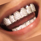 JINAO Grillz Diamond Grills for Your Teeth for Men Women 18K Gold Plated Iced Out Macro Pave Cubic Zirconia Mouth Grill with Extra Molding Bars Included(Silver Set)