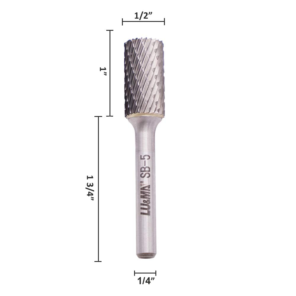 LU&MN SB-5 Tungsten Carbide Burr - Industrial-Grade Double Cut Rotary Burr - 1/2" Head 1/4" Shank - Deburring, Chamfering, Engraving, Polishing - Metal & Wood - 1 Pcs