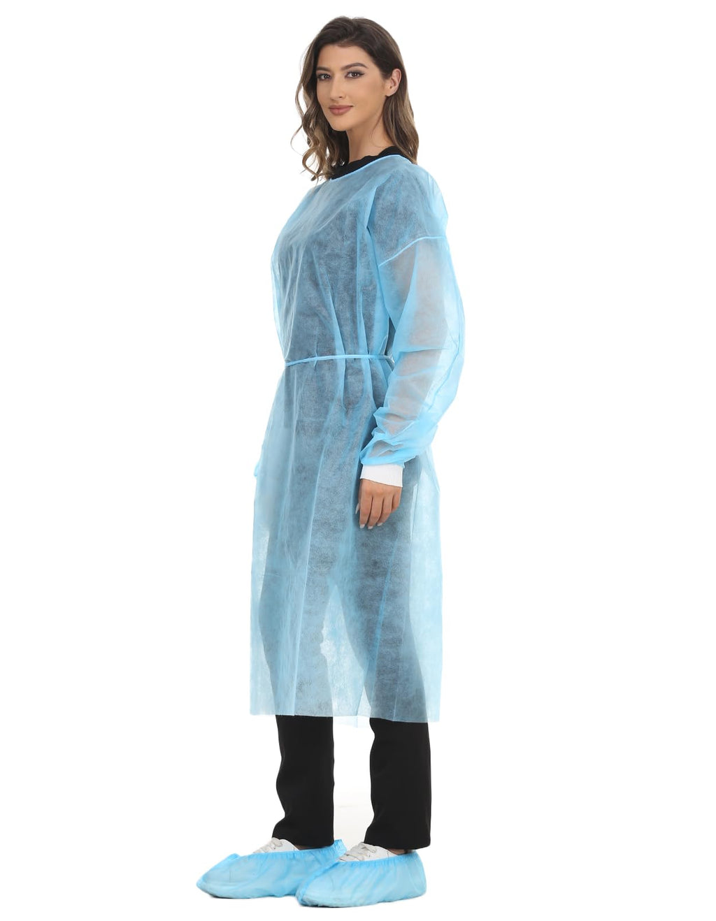 LIFESOFT Disposable Isolation Gown Polypropylene Lab Gowns Knit Cuff Long Sleeve Pack of 15