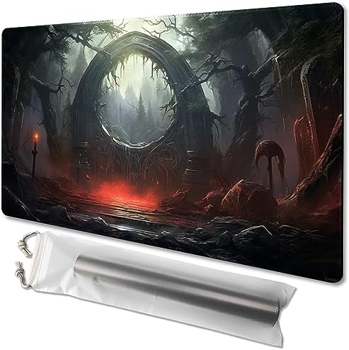 MTG Playmat Size 24x14in Free Storage Bags Non-Slip Backing Printing, Ideal for Card Game Enthusiasts TCG Playmat (No with Zone,Spell of The Dark)