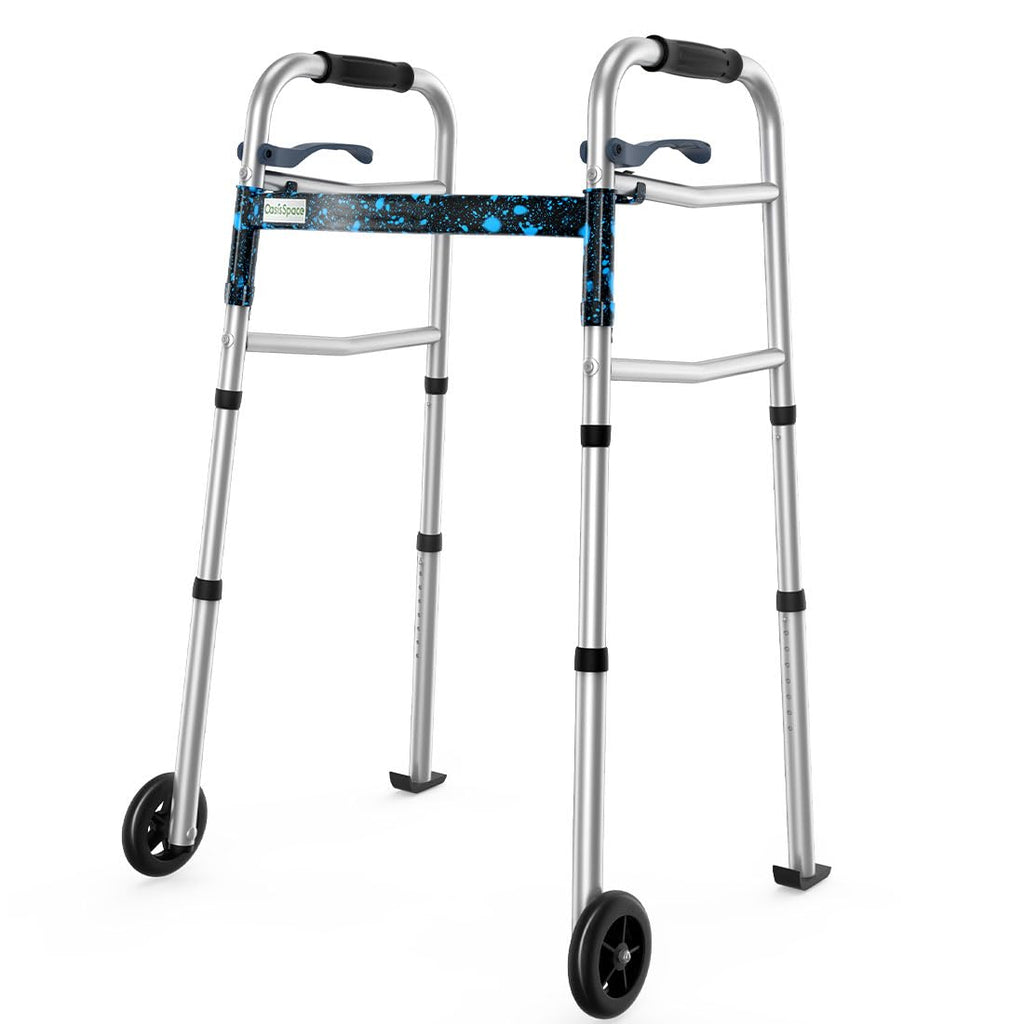 OasisSpace Compact Folding Walker, with Trigger Release and 5 Inches Wheels for The Seniors [Accessories Included] Narrow Lightweight Supports up to 350 lb