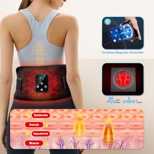 Red Light Therapy, Cordless Infrared Red Light Therapy Belt Wrap with Rechargeable Magnetic LED Screen Controller, Wireless Portable 660nm 850nm Infrared Red Light Therapy for Body Knee Pain Relief