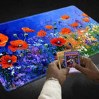 Playmats for Magic: The Gathering MTG Card Game Mat Plus 50 Pcs Card Sleeves, 24 x 14 inch TCG Mat with Stitched Edge for Commander Deck Duskmourn Board Game, Poppies and Wildflowers