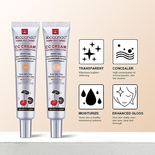 Color Correcting CC Cream with SPF 25, Coverage Lightweight Foundation, Hydrating Serum, Even Skin Tone Makeup and Skin Care, Boost Radiance, Refine Skin Texture, Avoid Sun Damage (LightLight, 1PCS)