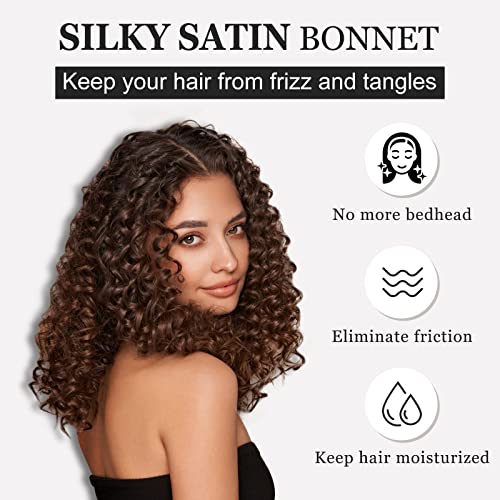 PARISBELLA Reversible Silky Satin Bonnet for Sleeping, Smooth As Silk Hair Wrap for Sleeping, Adjustable Satin Sleep Cap for Women, Stylish Turban for Curly Hair, Black, Pack of 1
