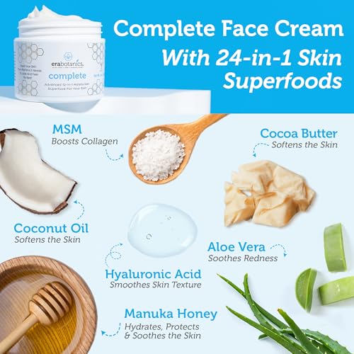Era Organics Manuka Honey Face Cream - Advanced 12-in-1 Nourishing and Rejuvenating Daily Face Moisturizer for Women and Men - Face Moisturizer for Sensitive Skin - Body Moisturizer for Dry Skin 4 oz