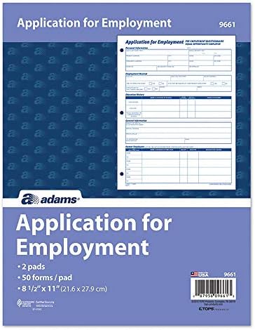 Adams Applications for Employment, 8.5 x 11 Inch, 3-Hole Punched, 50-Sheets/Pack, 2-Pack, White (9661)