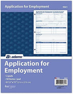 Adams Applications for Employment, 8.5 x 11 Inch, 3-Hole Punched, 50-Sheets/Pack, 2-Pack, White (9661)
