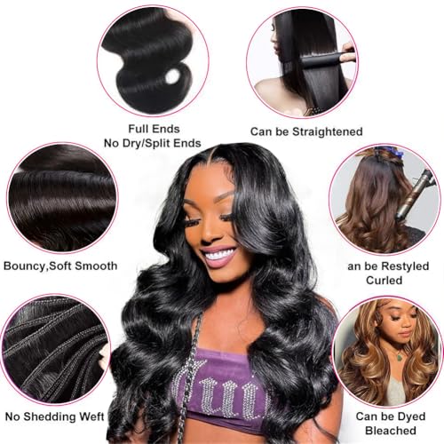 12A Human Hair Bundles Body Wave Bundles Human Hair 14 14 14 Inch 100% Unprocessed Brazilian Virgin Hair Body Wave 3 Bundles Human Hair Extensions for Black Women Natural Color