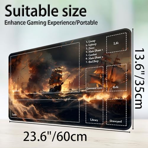 for MTG Game Playmat, for Magic TCG Rubber Play mat,Tabletop Card Playmats with Smooth Surface,Trading Card Inked Game Mat with Zones,Battle Game,Pirate Ship