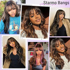 Bang Wigs Human Hair Glueless Straight Layered Bob Hairstyle 4x2 Transparent Lace Ombre Brown Highlights for Women 18 Inch