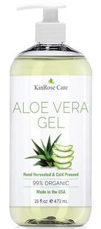 KinRose Care, 16oz Organic Aloe Vera Gel for Face, Skin, Hair & Sunburn Relief - From 100 Percent Pure Aloe Vera - Cold Pressed, Vegan, Unscented - Made in USA.