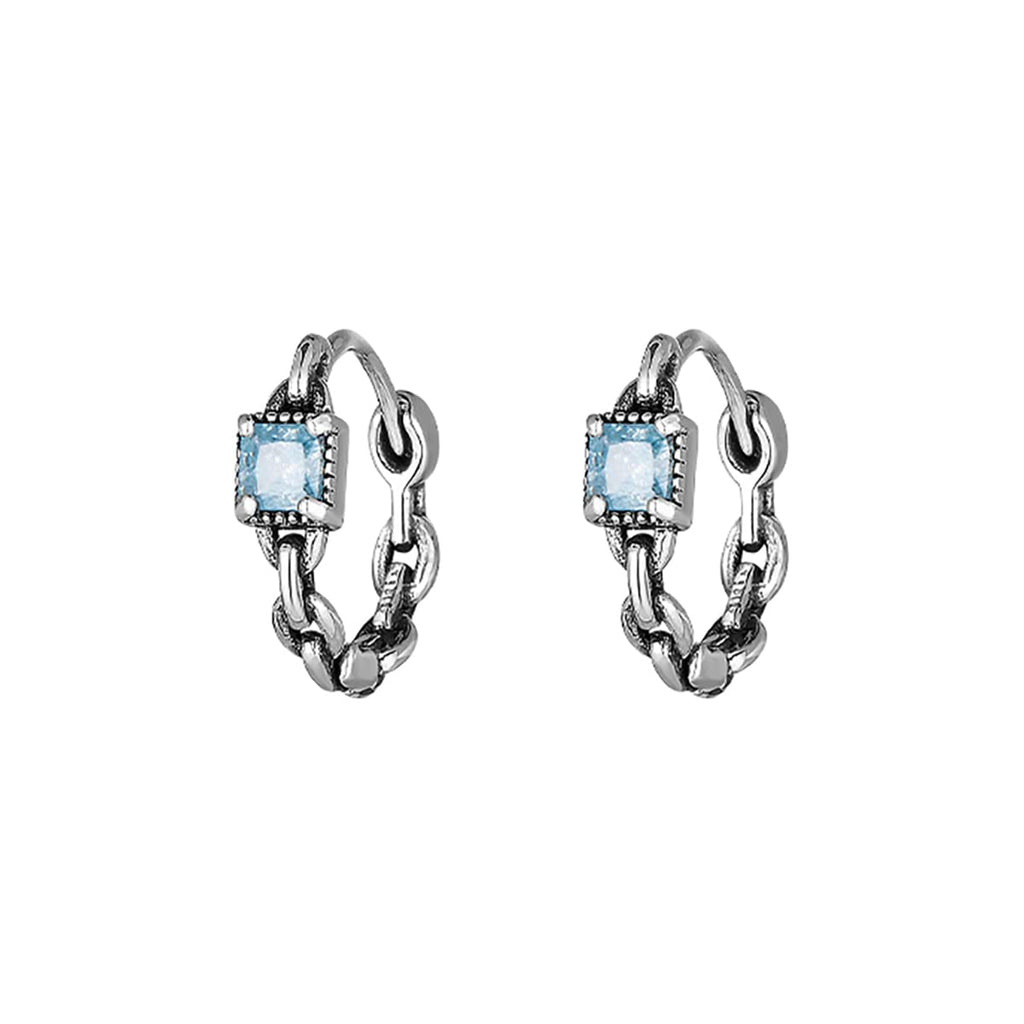 SLUYNZ 925 Sterling Silver Blue CZ Hoop Earrings for Women Teen Girls Retro Huggie Hoop Earrings