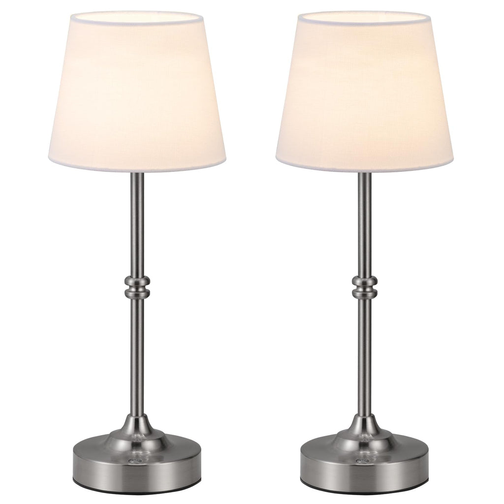 Kakanuo Rechargeable Cordless Table Lamp Silver - 2 Pack 4000mAh Battery Operated Lamp, 3000K Warm Light, Touch Control Stepless Dimming, for Bedside, Dining Table, Home Decor