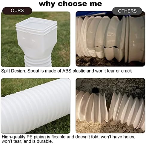 11.5ft Long Gutter Downspout Extensions Flexible, Drain Downspout Extender, Down Spout Drain Extender, Gutter Connector Rainwater Drainage, Extendable from 2.6ft to 11.5ft(White)