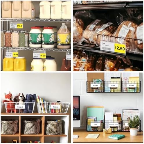 100 Pack Basket Label Holders, Plastic Wire Shelf Label Holders with Double Snap Lock Closure, Reusable Clear Price Tag Holder for Market, Retail Shop, Pantry(About 4" x 1.7")
