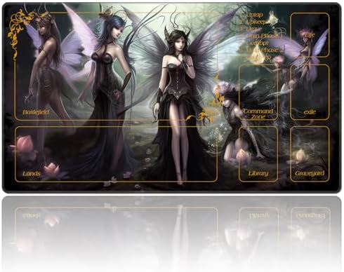for MTG Playmat with Zones 24 x 14 inches for TCG Playmats Non-Slip Rubber Base Commander Play Mat for Card Play mat Iorcana Trading Card Game, Seven Dark Fairy Dark Witch