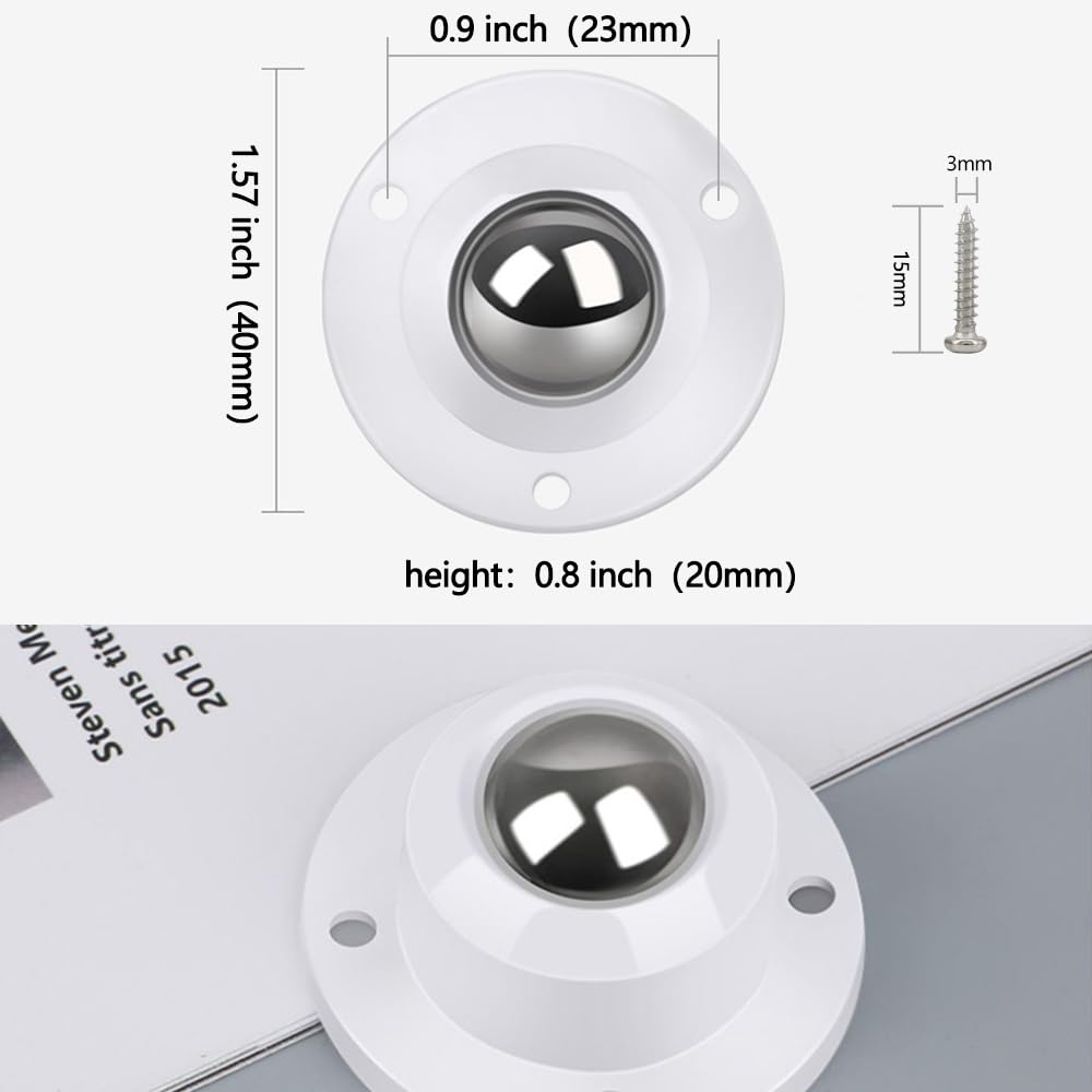 Dear Self Adhesive Caster Wheels for Furniture, Storage Box, Trash Can - Stainless Steel Universal Pulley 360 Degree Rotating Swivel Wheels - 0.8 Inch Low Profile - White - 12 Pack