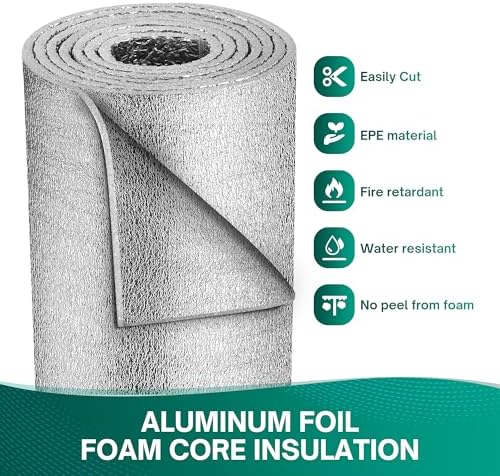 Window Insulation for Summer Heat, Reflective Insulation Roll 59 in X 99 in, Double-Sided Aluminum Foam Core Radiant Barrier Kit with Tape for RV Windows Garage Door