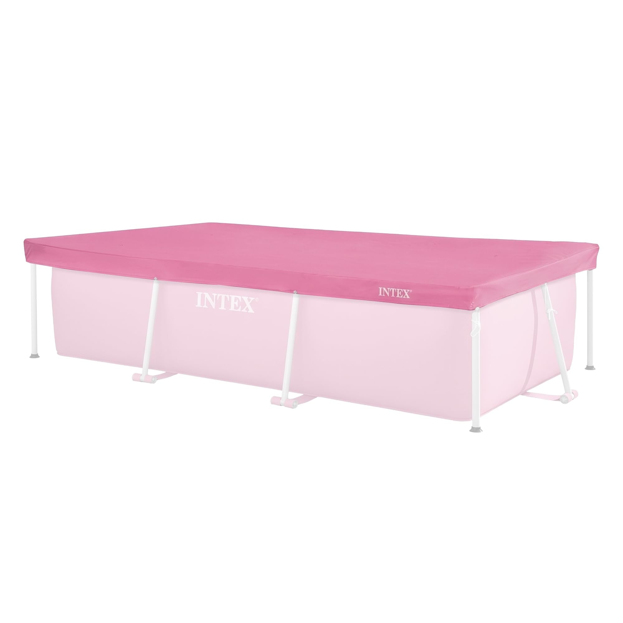 INTEX 28035E Pool Cover: for 8.5ft x 5.3ft Rectangular Metal Frame Pools – Includes Rope Tie – Drain Holes – 12in Overhang – Snug Fit