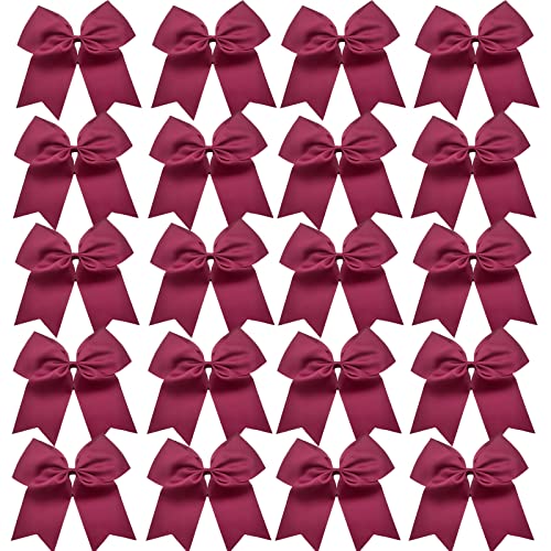 Hipcheer 20pcs 8" Large Maroon Cheer Bows for Girls, Hand-made Grosgrain Ribbon Hair Accessories for Teen Girls Softball Cheerleader Sports (Maroon 2)