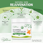 Wild Naturals Whipped Tallow Balm, 100% Grass Fed Beef Tallow and Honey Balm for Face and Body, Unscented Face Moisturizer, Anti-Aging and Dry Skin Relief, Non-Greasy, All-Natural, 4oz