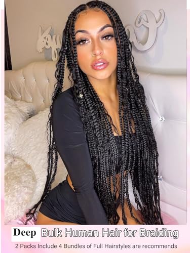 100 Percent Human Braiding Hair For Boho Braids Human Hair Braiding Hair Full Deep Wave Bulk Human Hair For Braiding Wet Wavy 100g 2 Bundles No Weft Braiding Hair Human Hair Extensions YNiSew