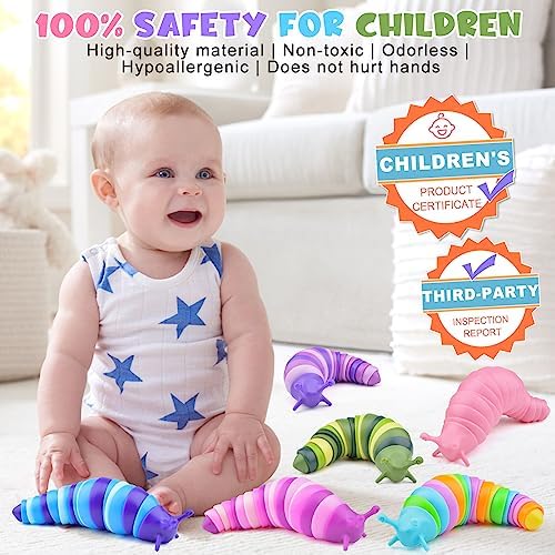 Cevioce 6 Sensory Slug Fidget Toys, Adults & Kids Party Favors, Autism Sensory Toys for 3+ Year Olds - Blue