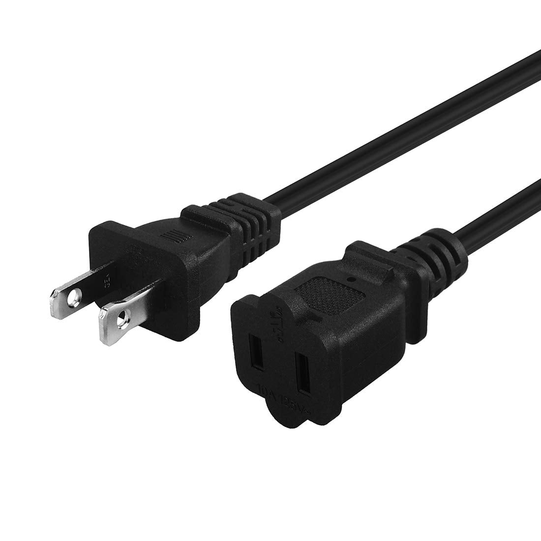 15-Feet Long Polarized US 2-Prong Male-Female Extension Power Cord Cable, 16AWG 2 Outlet Extension Cable Cord US AC 2-Prong Male/Female Power cable10A/125V, Nema 1-15P to 1-15R Cable Polarized