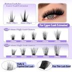 Yawamica Fluffy Lash Clusters Kit DIY Lash Extension Kit with Bottom Lashes Wispy Cluster Eyelash Extension 10-18MM 60D+80D Individual Lashes Kit with Lash Bond and Seal and Applicator for Beginners