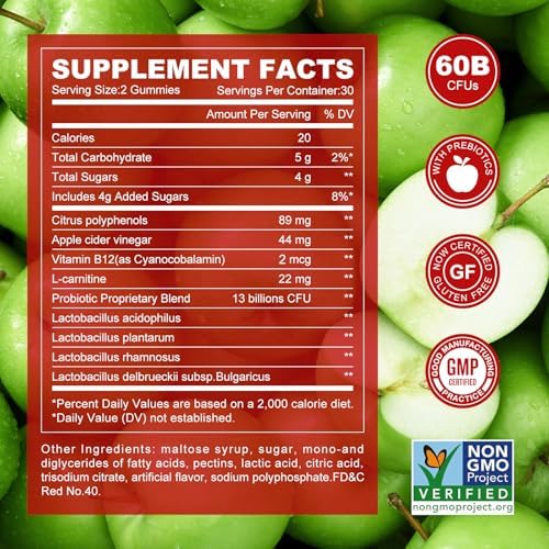 NEWELLME Sugar-Free Apple Cider Vinegar Gummies B12 Multivitamin,ACV Supplement Gummy Vitamins,Vegetarian Supplement for Women & Men,Non GMO,Support Normal Energy Levels & Gut Health 120 Gummies (120)
