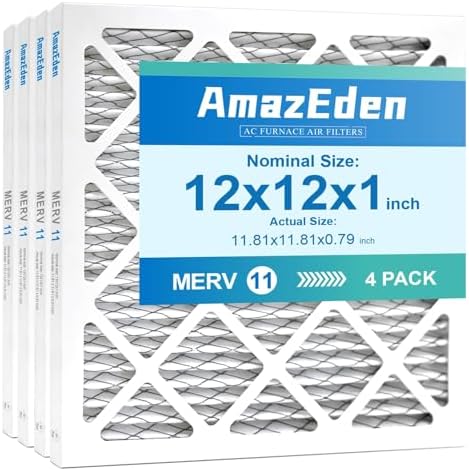 12x12x1 Air Filter MERV 11 (4-Pack) AC Furnace Pleated Filters MPR 1000 FPR 7 Dust Defense Replacement for Home (Exact Dimensions: 11.81"x11.81"x0.79")