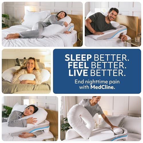 MedCline Shoulder Relief System, Bed Wedge Pillow for Shoulder Pain Relief with Therapeutic Body Pillow, Insert, and Covers, Inclined Sleep Position with Arm Pocket, Large for 5'10" and Above