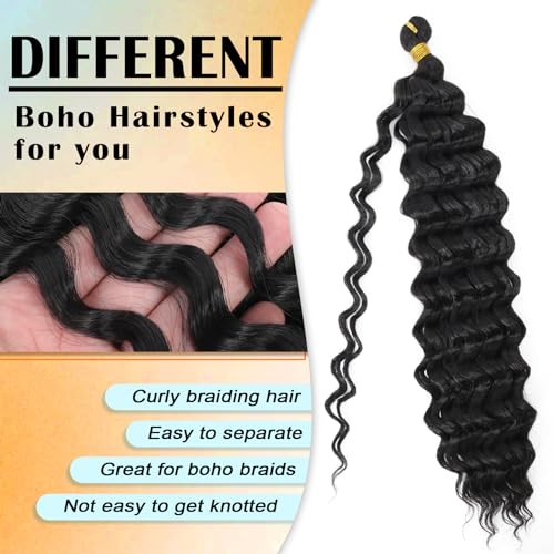 Eerya Ocean Wave Crochet Hair 18 Inch 6 Packs Deep Wave Crochet Hair for Black Women Synthetic Wavy Curly Braiding Hair for Boho Braids (18 inch,1B)