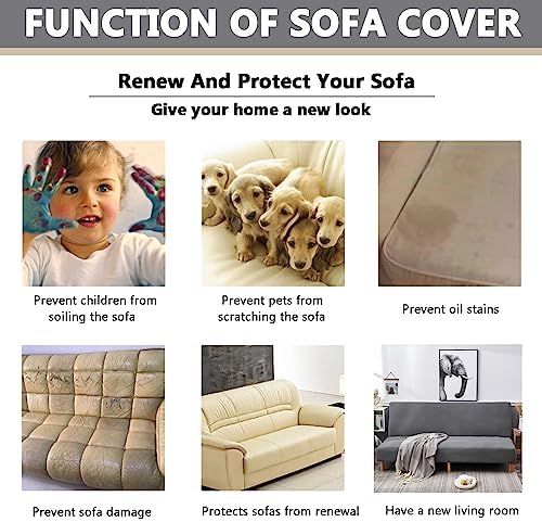 OQHAIR Armless Futon Cover Stretch Jacquard Sofa Slipcover Textured Small Checks Couch Cover Furniture Protector Machine Washable -Wine red-3Seater