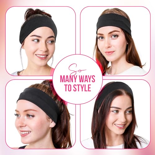 Styla Hair Headbands for Women Stretch Fashion Headbands 10 Pack Non-Slip Head Wraps Great for Spa, Sports, Yoga, Pilates, Running, Gym Headband, Workouts (Black)