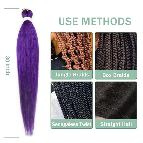 Purple Braiding Hair Pre stretched 30 Inch 3 Packs Pre-stretched Braiding Hair EZ Braid Yaki Texture Synthetic Hair Extensions for Crochet Box Braids