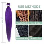 Purple Braiding Hair Pre stretched 30 Inch 3 Packs Pre-stretched Braiding Hair EZ Braid Yaki Texture Synthetic Hair Extensions for Crochet Box Braids