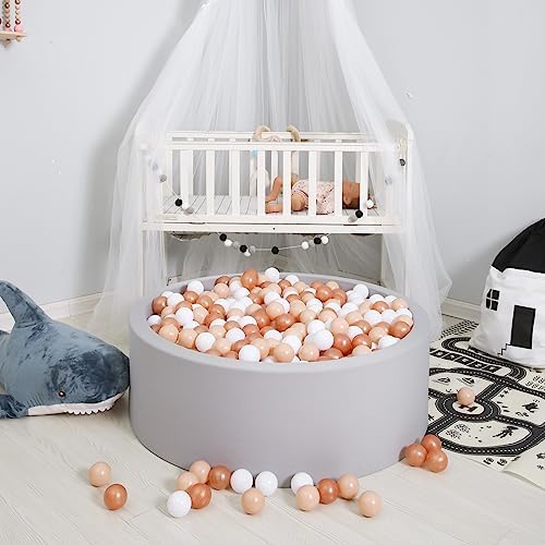 GOGOSO Ball Pit Balls for Toddler, Baby Plastic Playballs Kids Soft Pastel Pelotas Non-Toxic BPA-Free,Beige+Gold+White,100 Balls