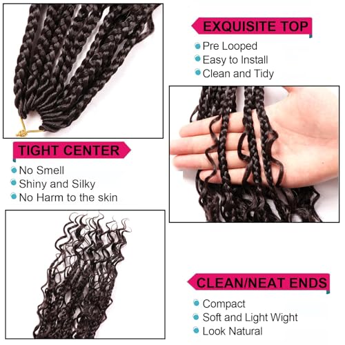 Goddess Box Braids Crochet Hair-9 Packs Crochet Braids for Black Women 14 Inch Crochet Braids with Curly Ends (Boho 14 Inch (Pack of 9), 4#)