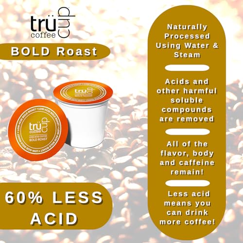trücup Low Acid Coffee - Bold Roast - 48 Count Single Serve Coffee Pods- Low-acid coffee - Can Be Gentle on the Stomach (Bold, 48)