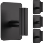 Eowihor Heavy Duty Adhesive Hooks - 26lb Max, Sticky Wall Hooks Waterproof Stainless Steel for Hanging Towel, Coat, Robe, Towel Hooks Stick on Bathroom, Kitchen, Shower, Door (Black, 4 Pack)