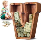 Summidate Large Wooden Piggy Bank for Kids Adults, Alphabets Letter A-Z Piggy Bank for Boys Girls, Coins Bills Change Bank Box Personalized Initial Name Kids Money Bank for Birthday Present and Decor