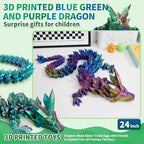 Large 3D Printed Dragon,24 Inch 3D Dragon Toys,Bigger Fidget Crystal Animals Toys, 3D Printed Articulated Animals for Home Office Car Desk Decor(Blue Green Purple)