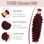 Burgundy Human Braiding Hair 100g 18 Inch Deep Wave Bohemian Hair for Braiding, No Weft, 99J, Boho Braids, 2 Bundles/Pack